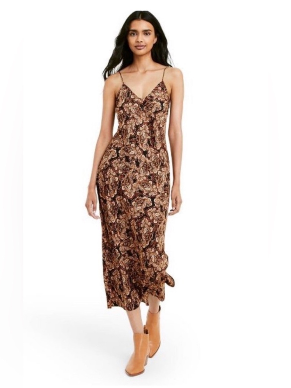 Nili Logan for Target Brown Paisley Slip Midi Dress